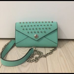 Rebecca Minkoff studded teal green "wallet on a chain"